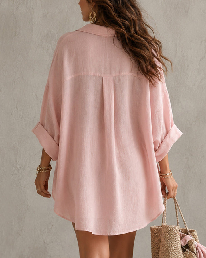 Lieke Damen Zweiteiler mit Oversize-Hemd und Shorts mit Tunnelzug