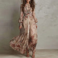 Liesel | Damen Maxikleid mit Vintage-Blumenmuster, V-Ausschnitt und hoher Taille