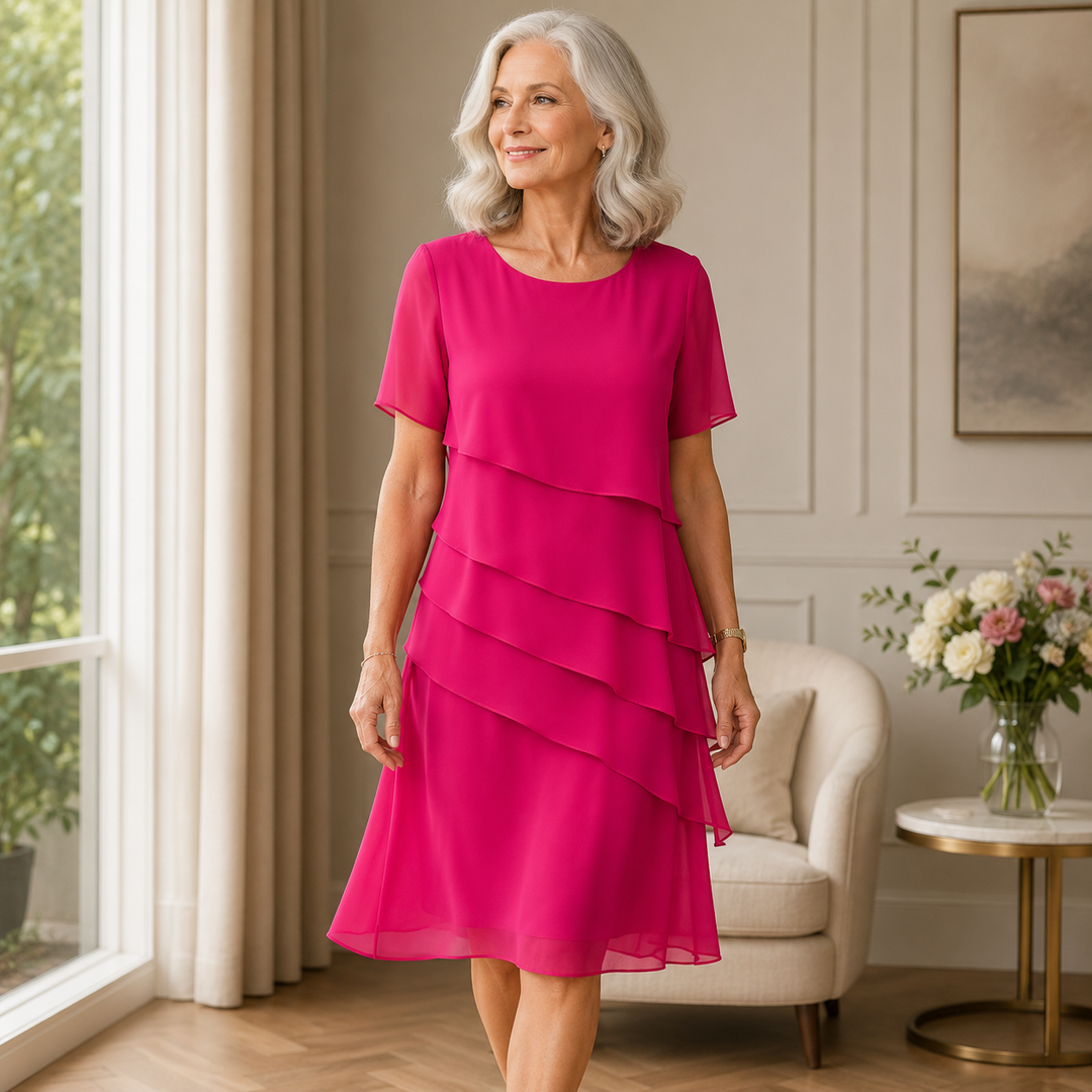 Damen Rüschenkleid mit Fließendem Lagen-Design und Elegantem Schnitt
