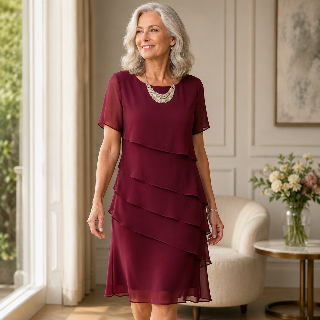 Damen Rüschenkleid mit Fließendem Lagen-Design und Elegantem Schnitt