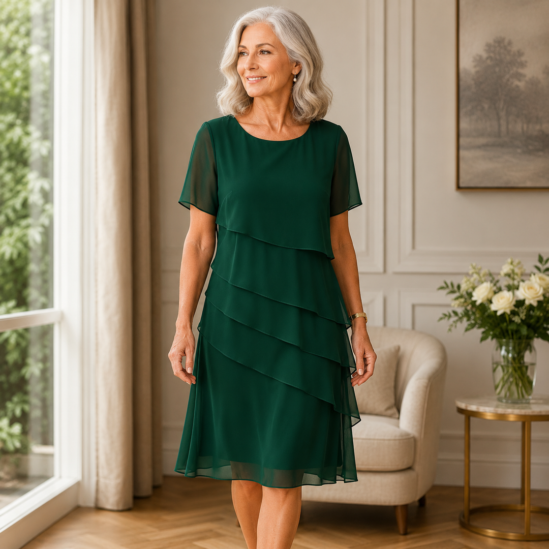 Damen Rüschenkleid mit Fließendem Lagen-Design und Elegantem Schnitt