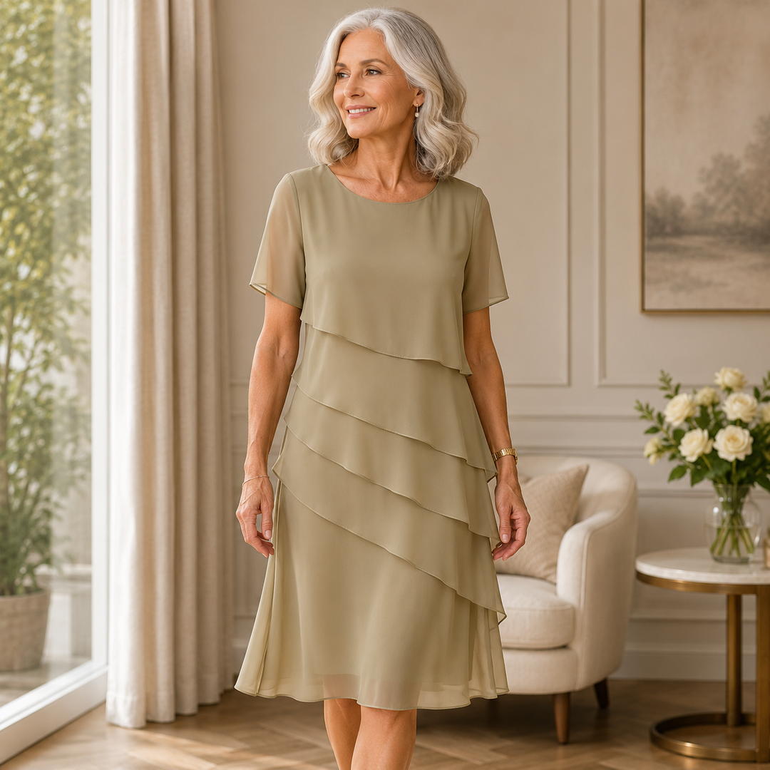 Damen Rüschenkleid mit Fließendem Lagen-Design und Elegantem Schnitt