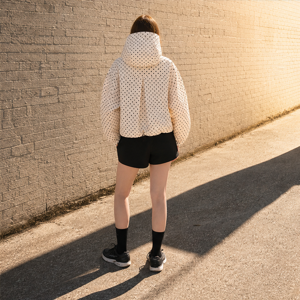 Liska Damen Kurze Oversize-Jacke mit weiter Kapuze und Ballonsaum