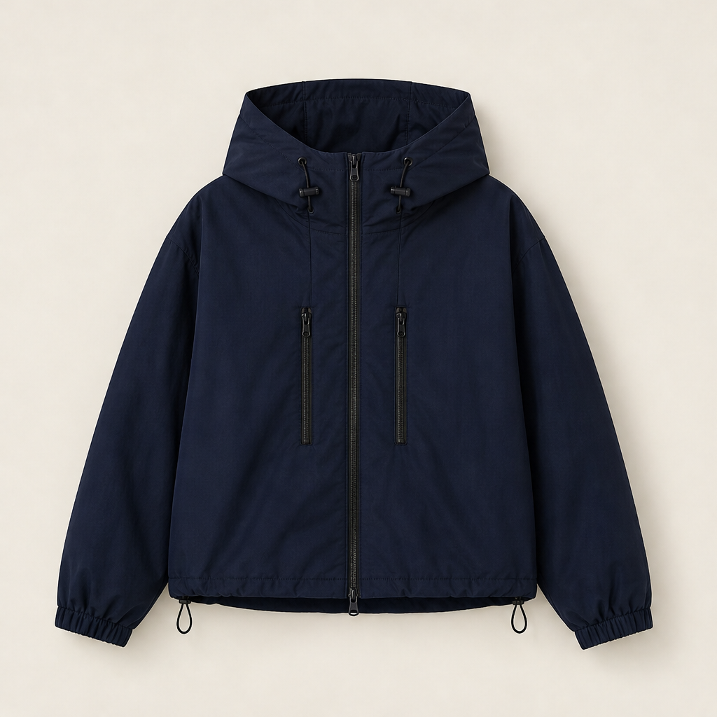 Liska Damen Kurze Oversize-Jacke mit weiter Kapuze und Ballonsaum – Marineblau