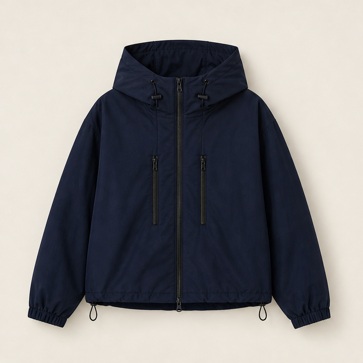 Liska Damen Kurze Oversize-Jacke mit weiter Kapuze und Ballonsaum – Marineblau