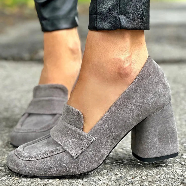 Loafer Damen mit Blockabsatz und Runder Kappe