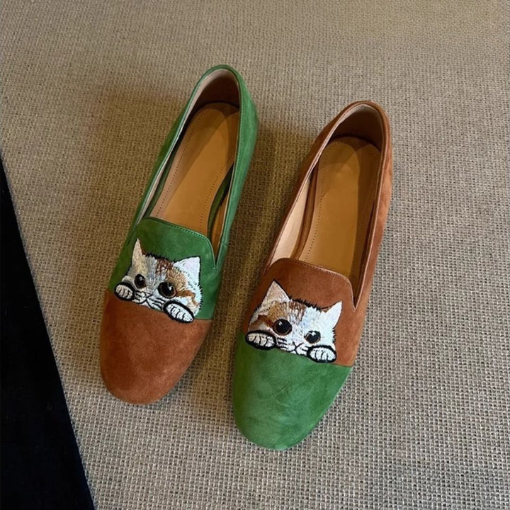 Loafer Damen mit Katzenmotiv und Runder Kappe