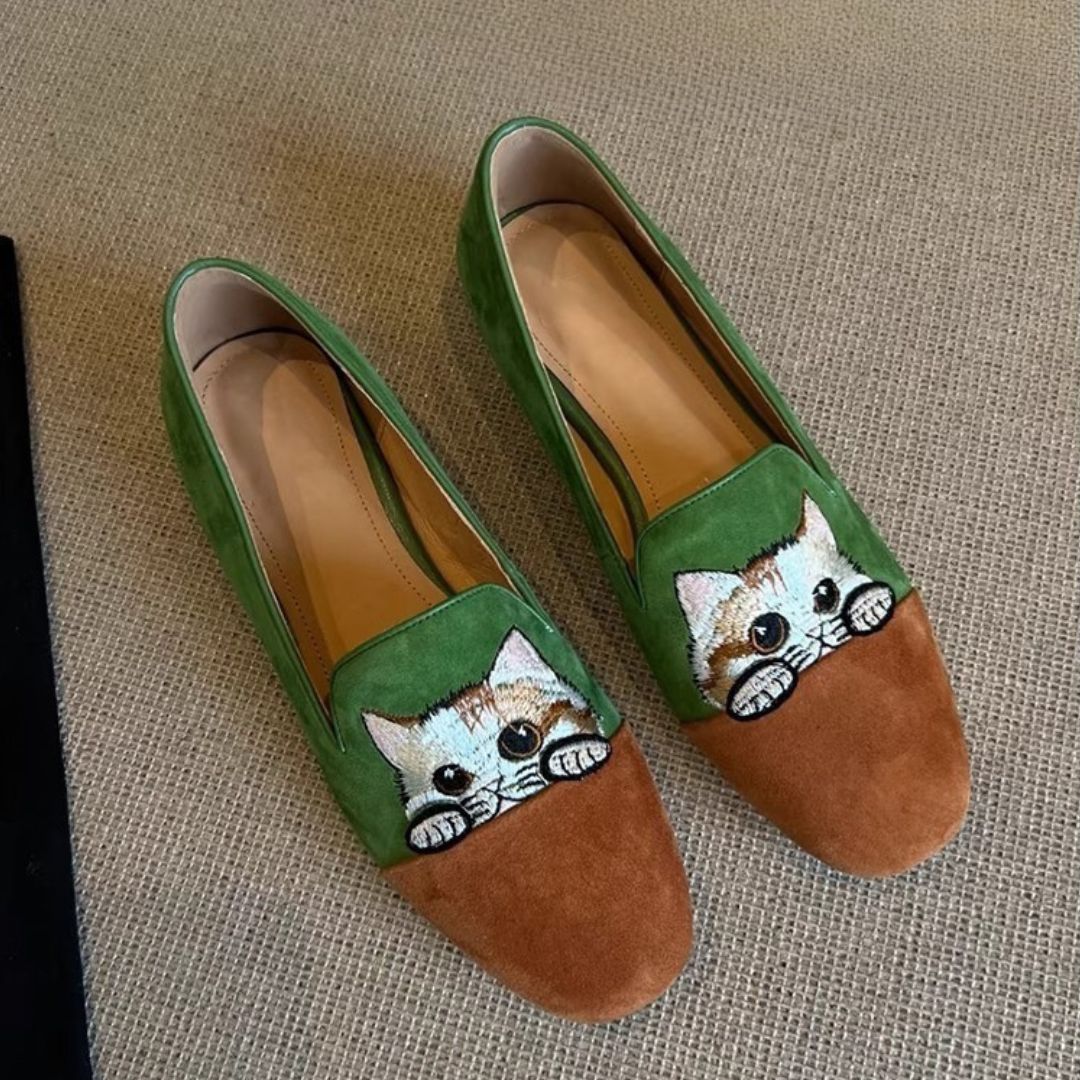 Loafer Damen mit Katzenmotiv und Runder Kappe