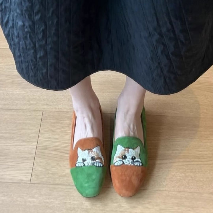 Loafer Damen mit Katzenmotiv und Runder Kappe