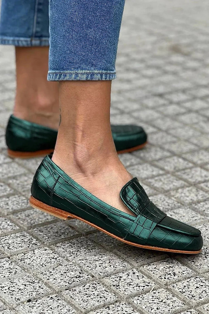 Loafer Damen mit Krokoprägung und Flacher Sohle