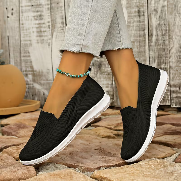 Loafer Damen mit Strick-Obermaterial und weißer Sohle