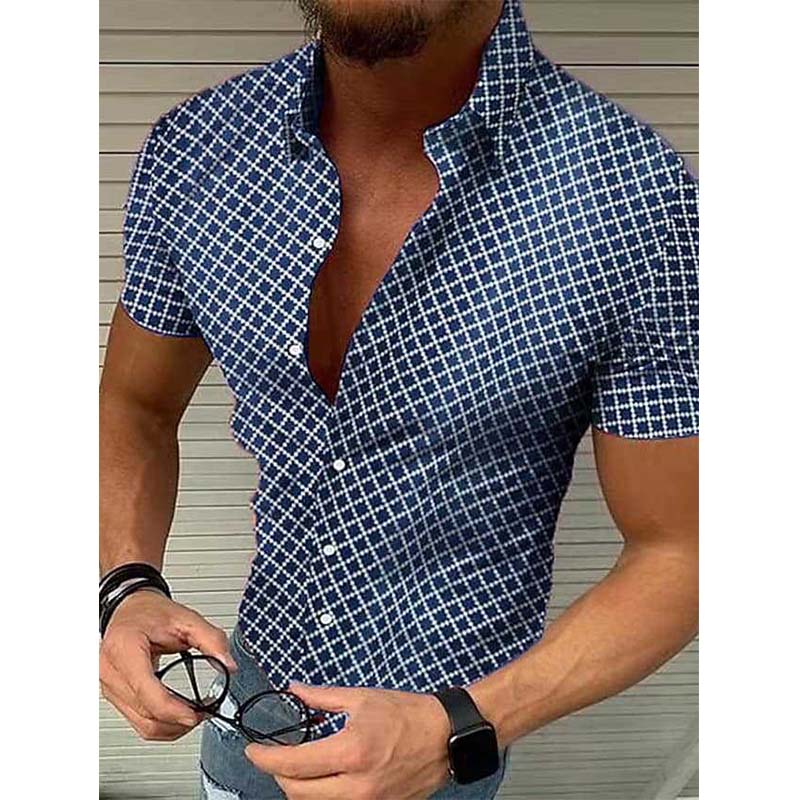Loro | Herren Slim Fit Karo-Kurzarmhemd