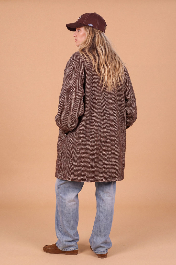 Lotte Oversize-Mantel – Fischgrätmuster mit Kontrastfutter und Taschen