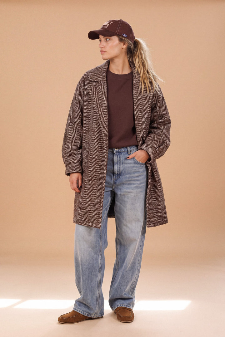 Lotte Oversize-Mantel – Fischgrätmuster mit Kontrastfutter und Taschen