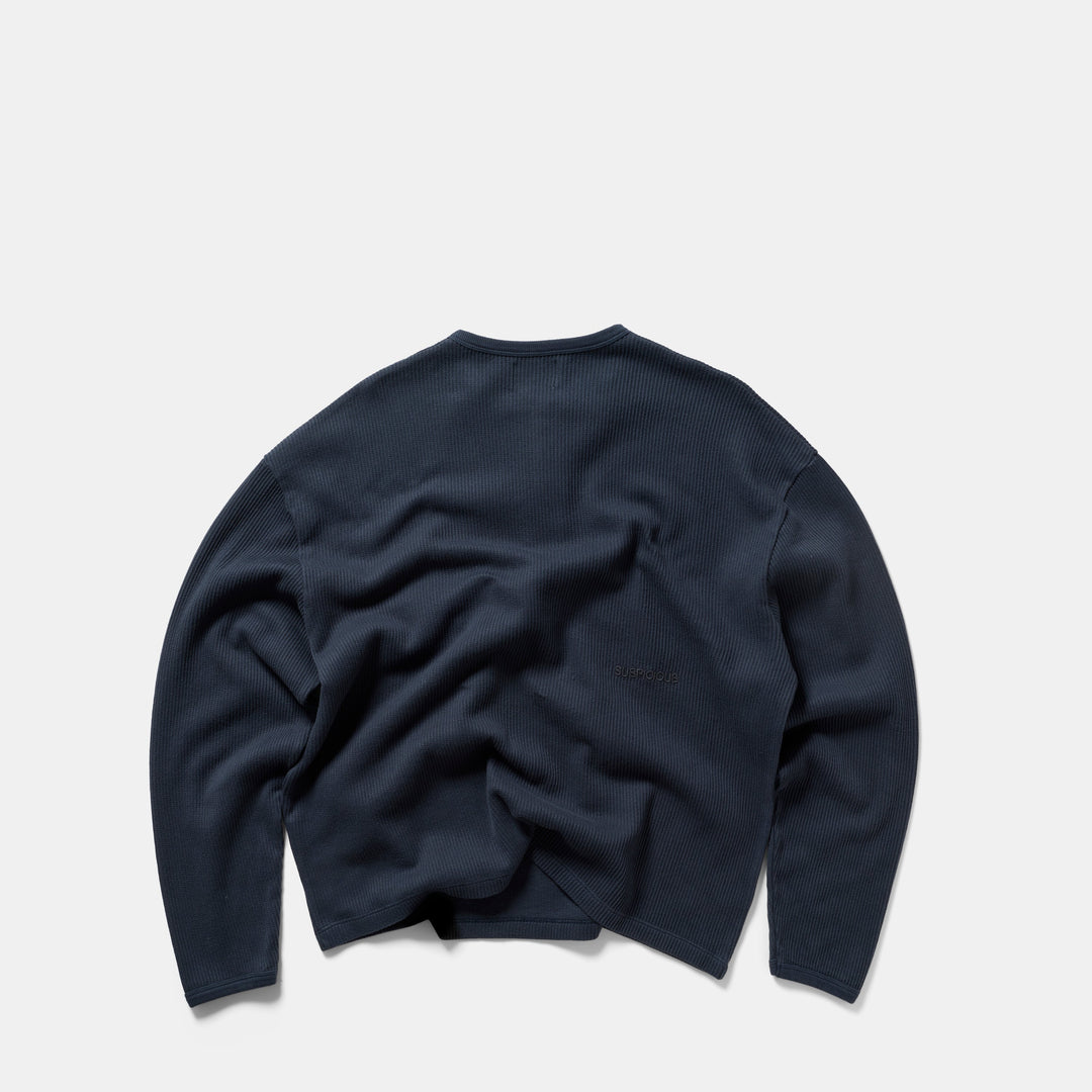 Lukas Herren Oversized Henley Langarmshirt mit Waffelstruktur – Nachtblau