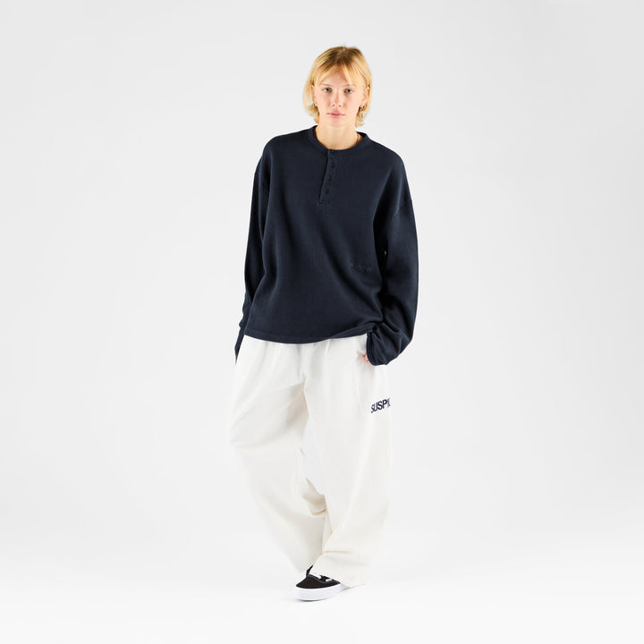 Lukas Herren Oversized Henley Langarmshirt mit Waffelstruktur – Nachtblau