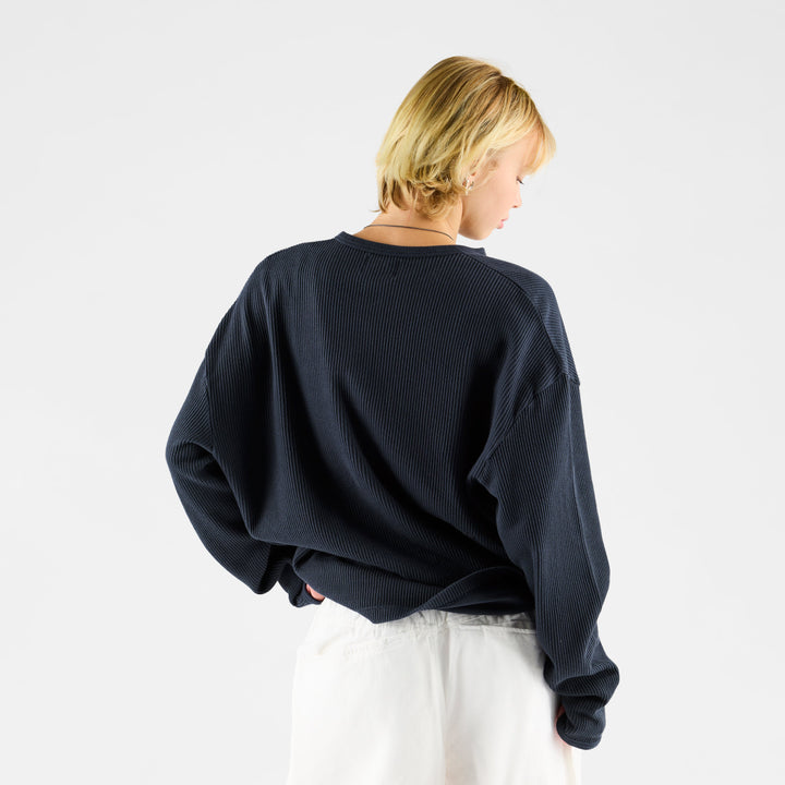 Lukas Herren Oversized Henley Langarmshirt mit Waffelstruktur – Nachtblau