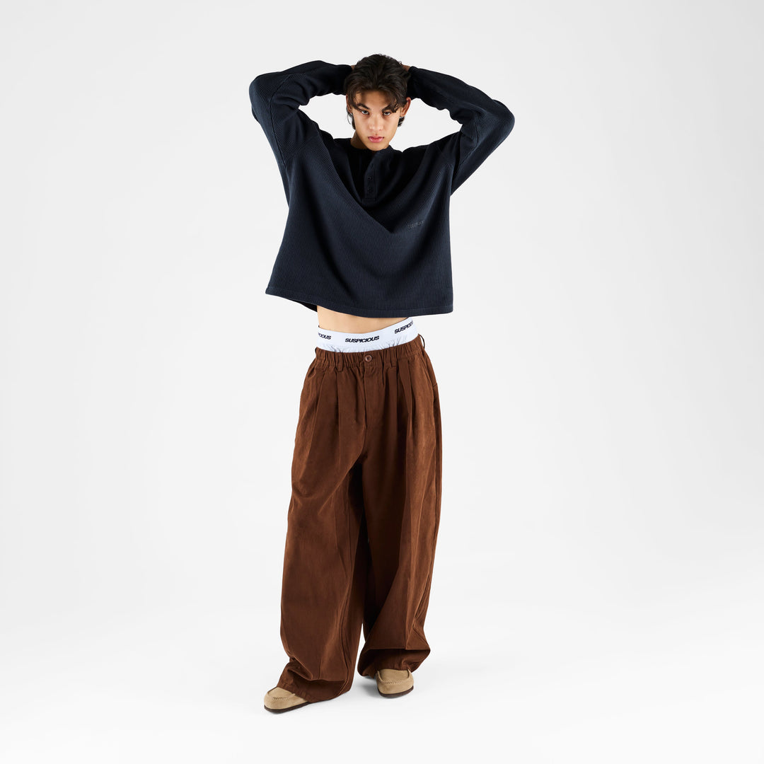 Lukas Herren Oversized Henley Langarmshirt mit Waffelstruktur – Nachtblau