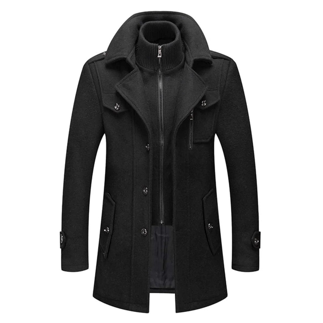 Lukas | Herren Slim-Fit Wollmantel mit Strickkragen