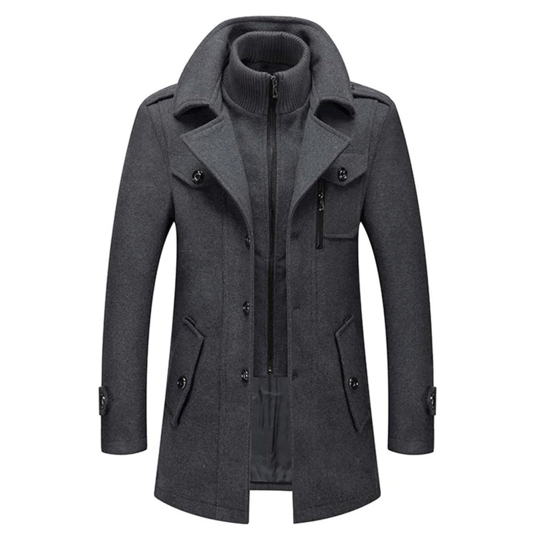 Lukas | Herren Slim-Fit Wollmantel mit Strickkragen