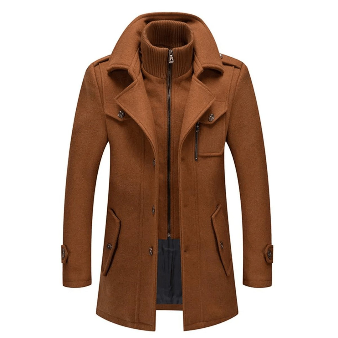 Lukas | Herren Slim-Fit Wollmantel mit Strickkragen