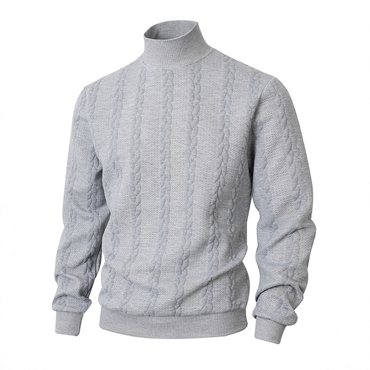 Lukas Herren Strickpullover mit Stehkragen, Strukturmuster und schmaler Passform – Grau