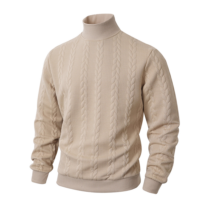 Lukas Herren Strickpullover mit Stehkragen, Strukturmuster und schmaler Passform – Khaki