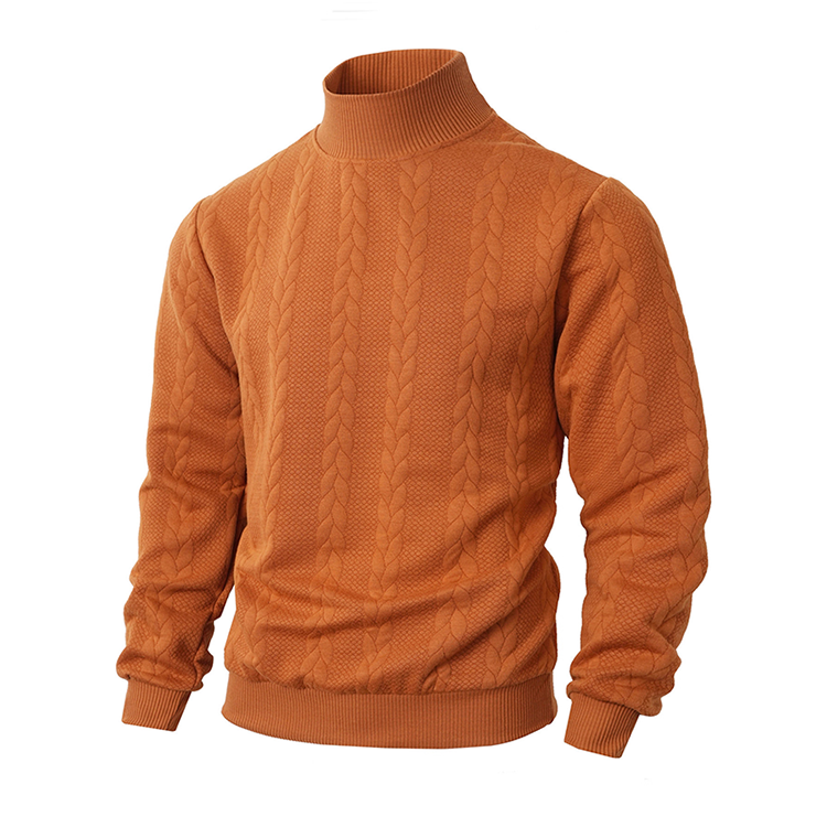 Lukas Herren Strickpullover mit Stehkragen, Strukturmuster und schmaler Passform – Orange