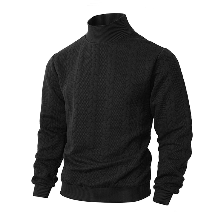 Lukas Herren Strickpullover mit Stehkragen, Strukturmuster und schmaler Passform – Schwarz