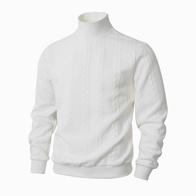 Lukas Herren Strickpullover mit Stehkragen, Strukturmuster und schmaler Passform – Weiß