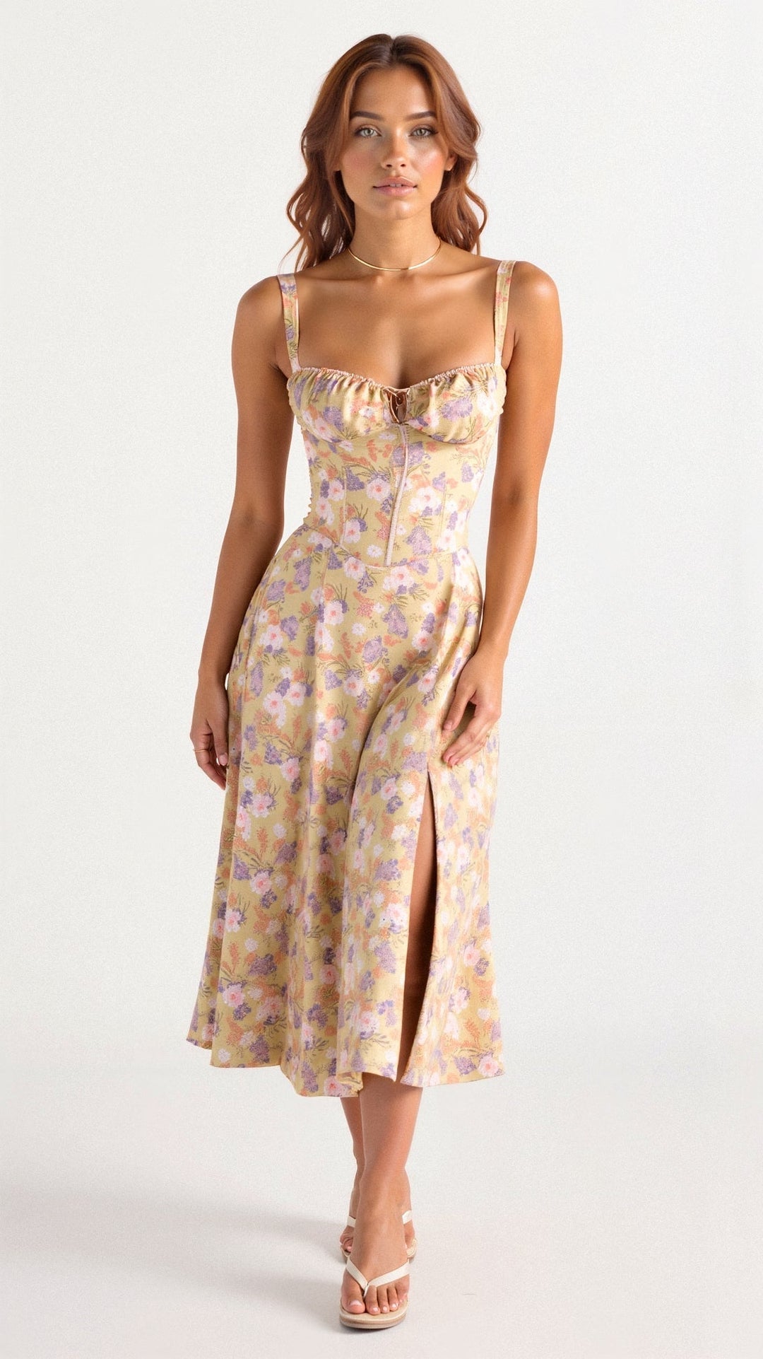 Lydia | Damen Korsett Midikleid mit fließendem Rock
