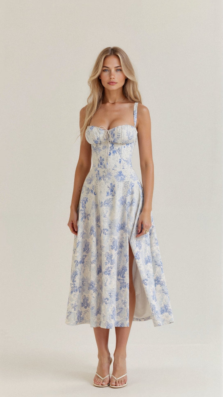 Lydia | Damen Korsett Midikleid mit fließendem Rock