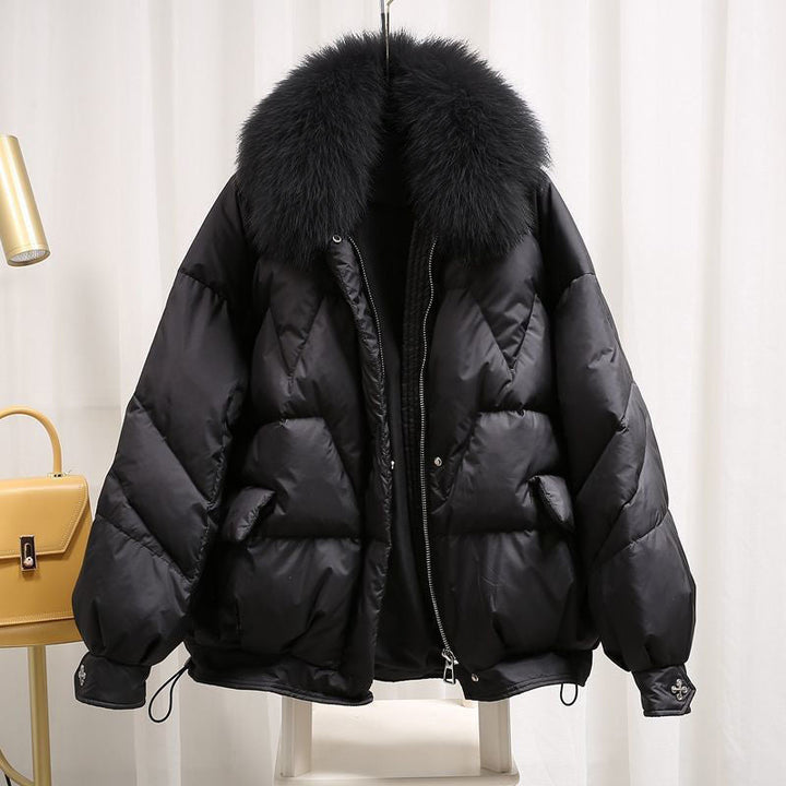 Malin Damen Steppjacke mit Plüschkragen und lockerer Passform – Schwarz mit schwarzem Kragen