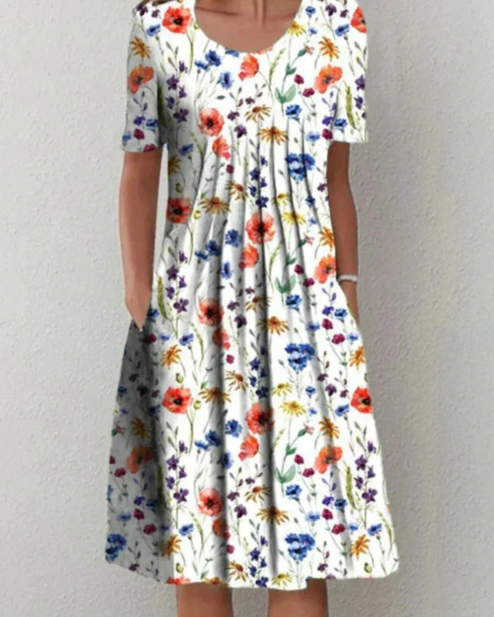 Marlene | Damen Blumen Kurzarm Midikleid