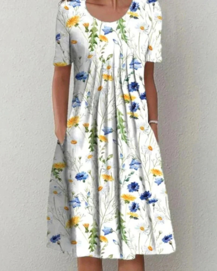 Marlene | Damen Blumen Kurzarm Midikleid