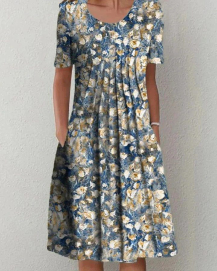 Marlene | Damen Blumen Kurzarm Midikleid