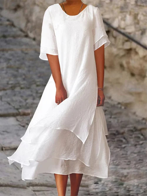 Marlene | Damen doppellagiges Midikleid mit fließendem Saum