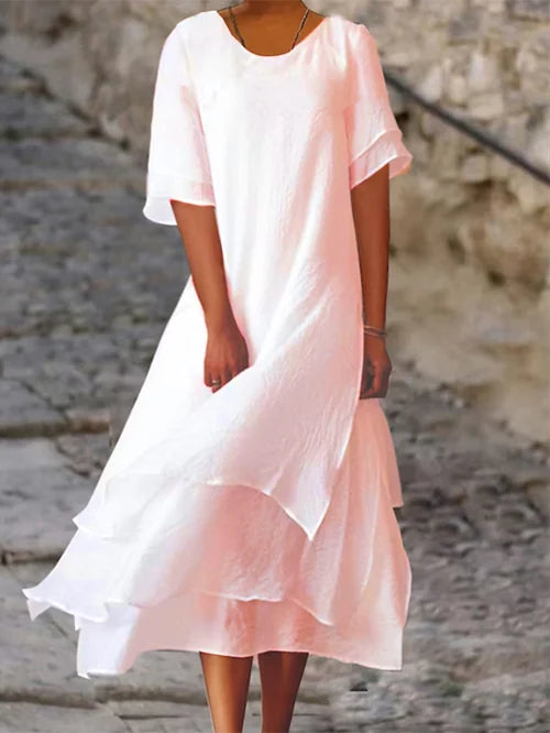 Marlene | Damen doppellagiges Midikleid mit fließendem Saum