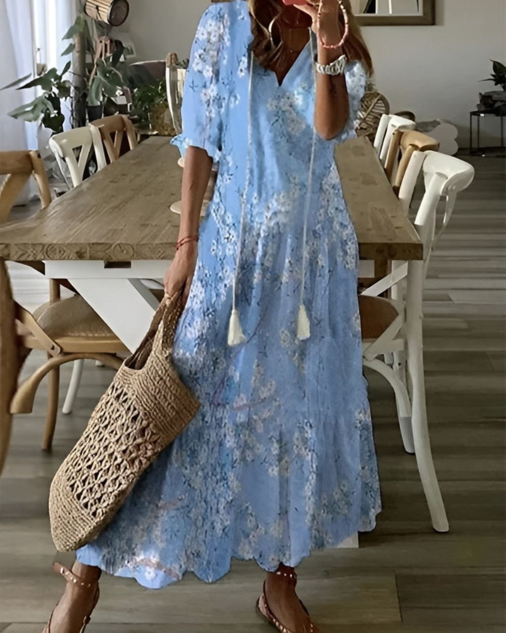 Mathilda | Damen Boho Wiesenblumen Maxikleid