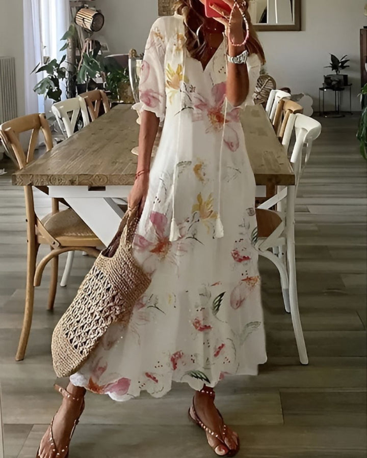 Mathilda | Damen Boho Wiesenblumen Maxikleid