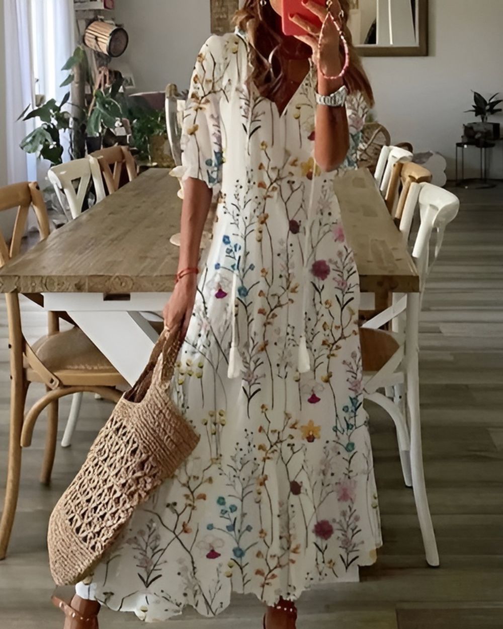 Mathilda | Damen Boho Wiesenblumen Maxikleid