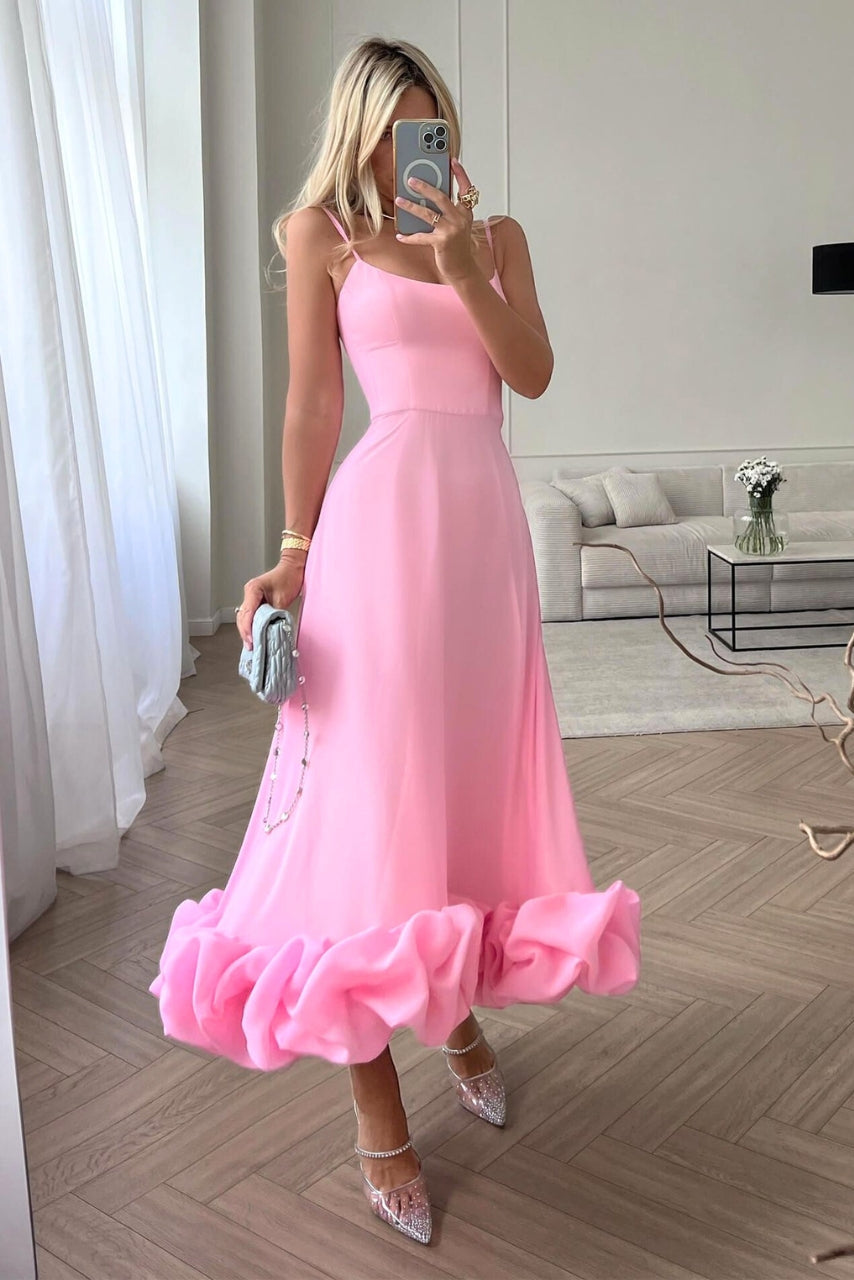 Mathilda | Zartes Spaghettiträger Rüschen Kleid