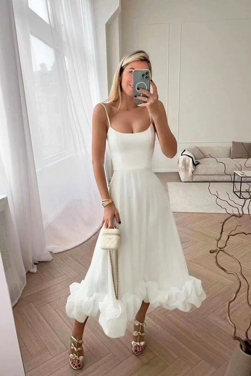 Mathilda | Zartes Spaghettiträger Rüschen Kleid