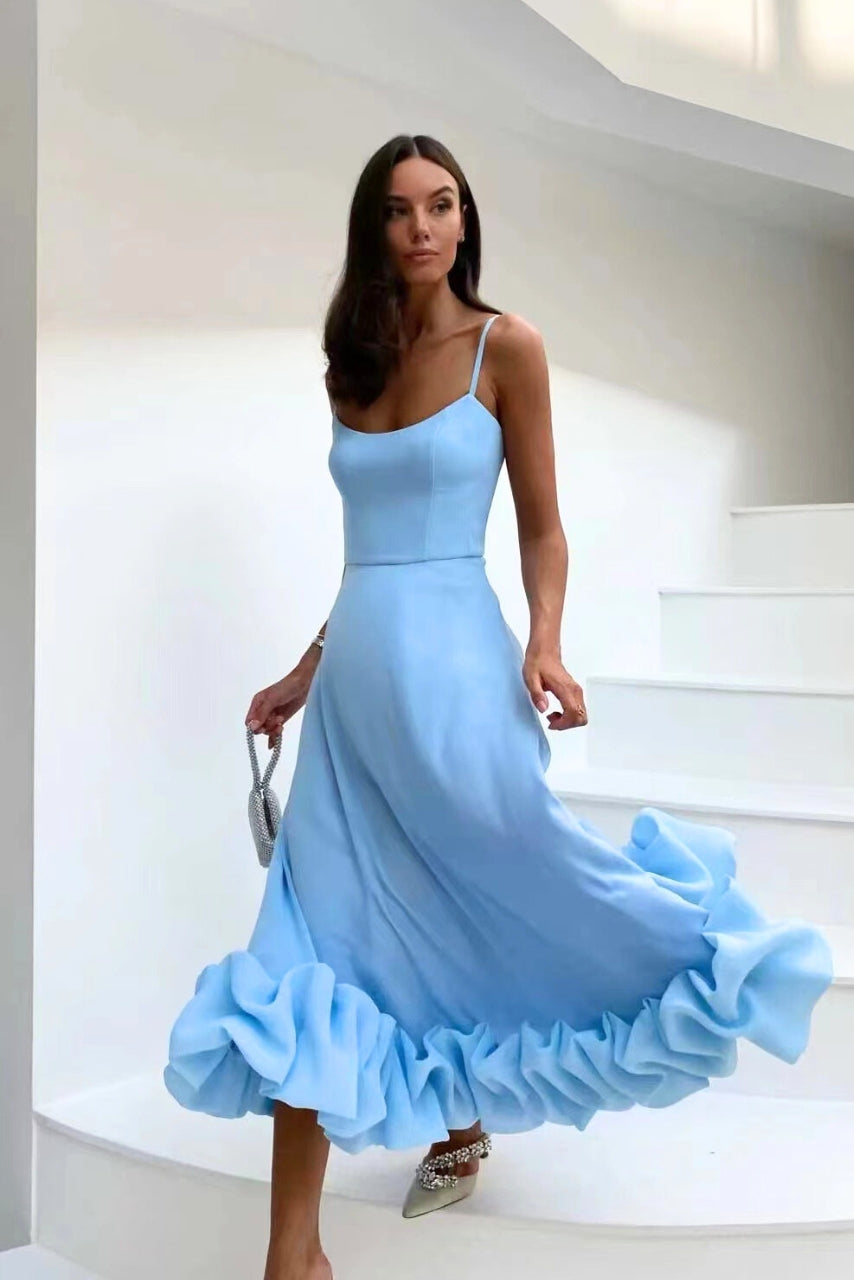 Mathilda | Zartes Spaghettiträger Rüschen Kleid