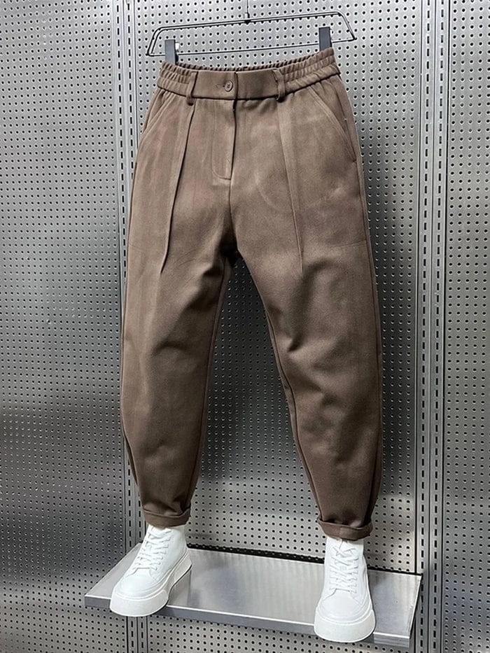 Mats Herren Bundfaltenhose mit hohem Bund und schmal zulaufendem Bein