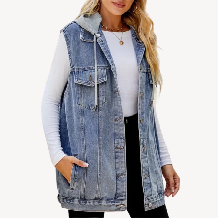 Maya | Lässige Jeansweste mit Kapuze