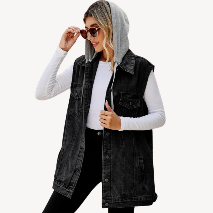 Maya | Lässige Jeansweste mit Kapuze