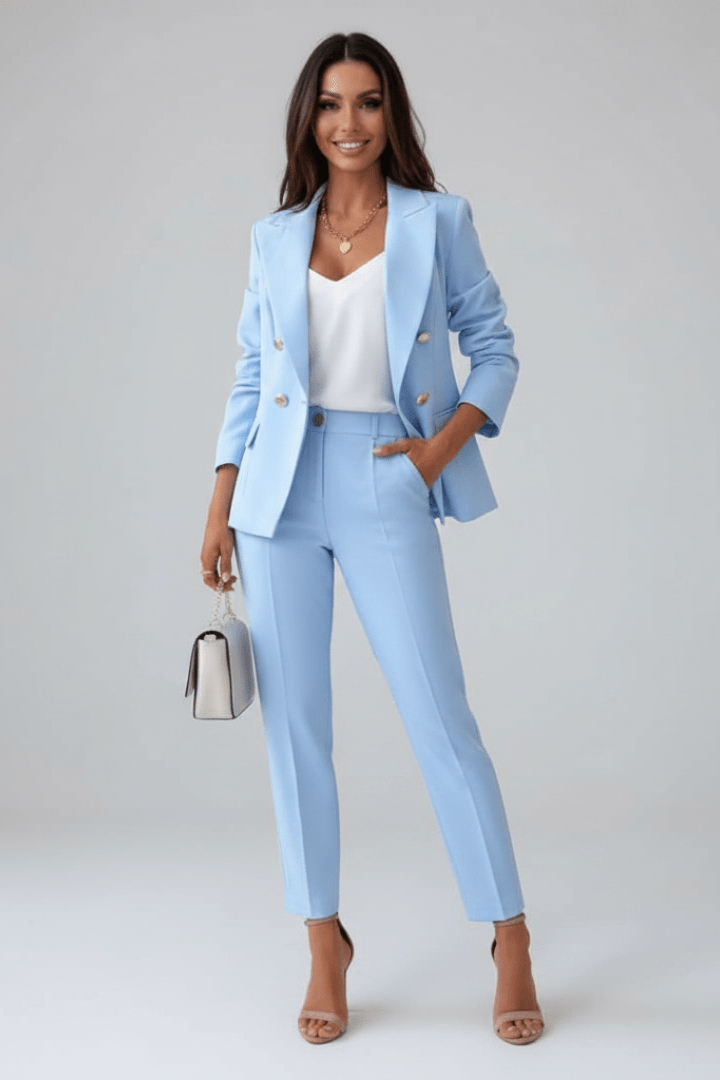 Meike Damen Zweiteiliger Hosenanzug mit zweireihigem Blazer und geradem Bein