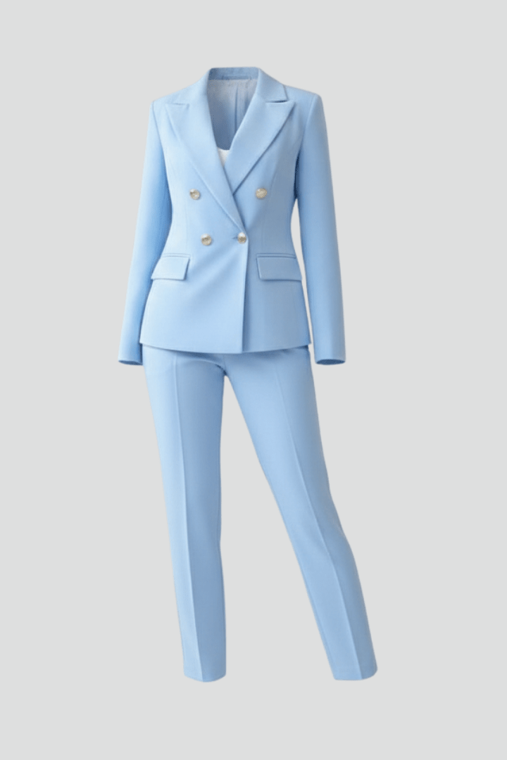 Meike Damen Zweiteiliger Hosenanzug mit zweireihigem Blazer und geradem Bein – Hellblau