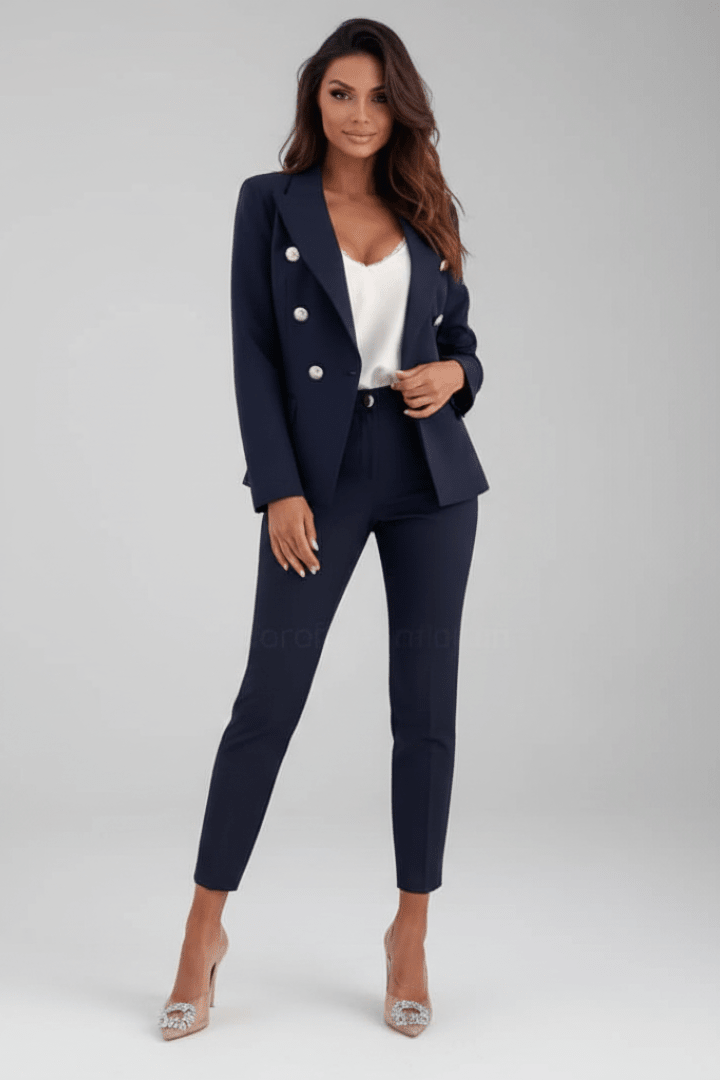 Meike Damen Zweiteiliger Hosenanzug mit zweireihigem Blazer und geradem Bein – Marineblau